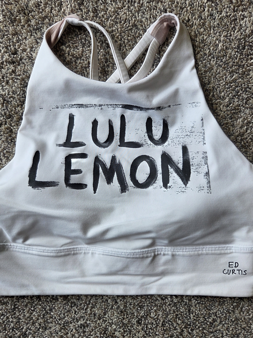 lululemon athletica white sports Bra with black logo print